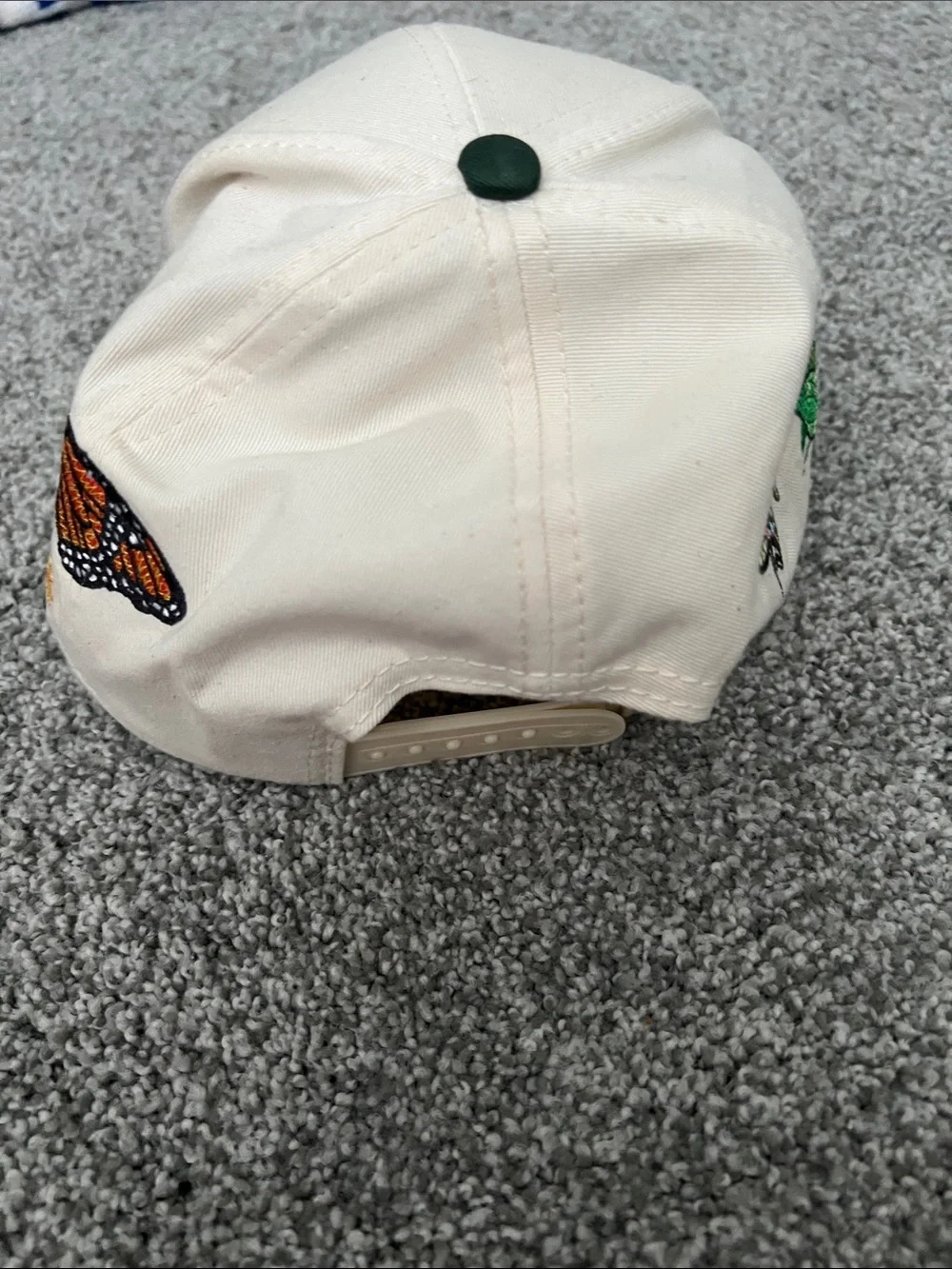 Floral & Butterfly Embroidered Baseball Cap - Cream & Dark Green
